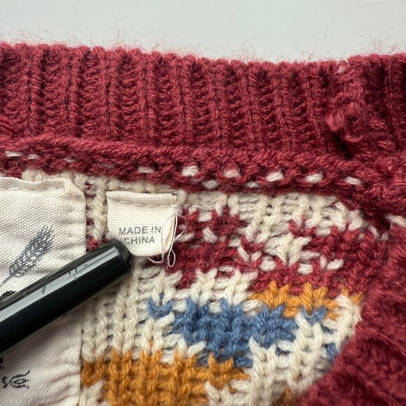 Cotton & Rye Womens Geometric Southwestern Knit Sweater Rust/Blue/White Large - Picture 4 of 9